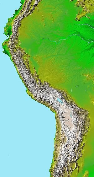 Kart van die Andesgebergte.